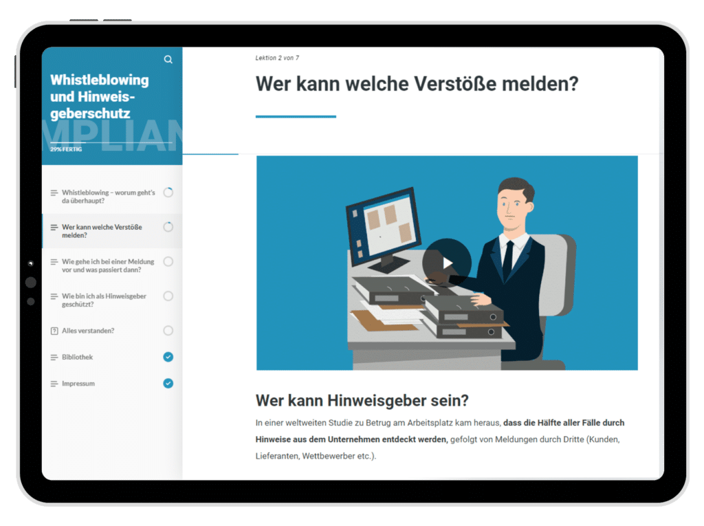 Hinweisgeberschutzgesetz Schulung - Elearning Whistleblowing